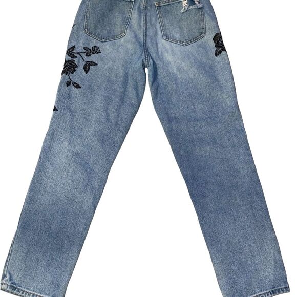 Black Rose Embroidered Pac Sun Mom Jeans size 24 - Picture 3 of 7
